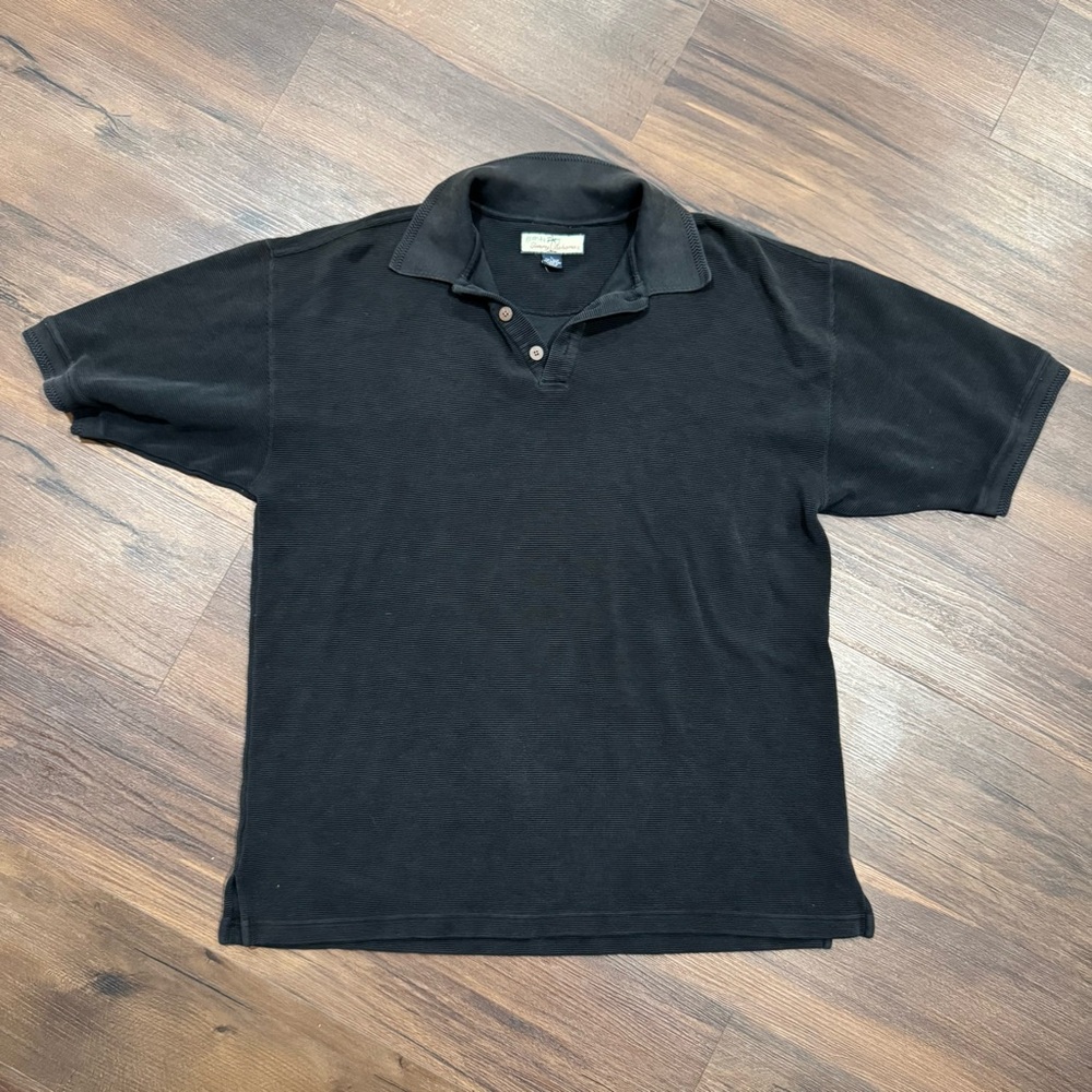 Black Tommy Bahama Silk and Cotton Blend Ribbed Polo